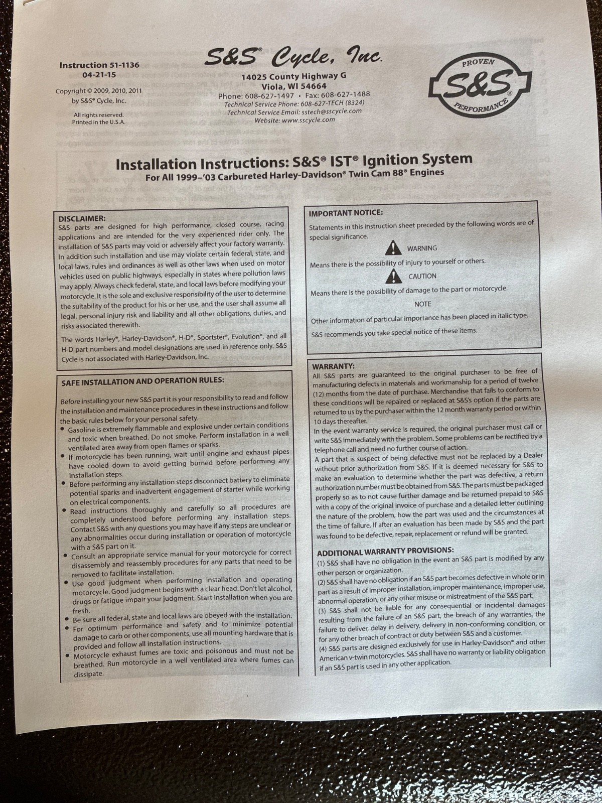 S&S intelligent spark ignition