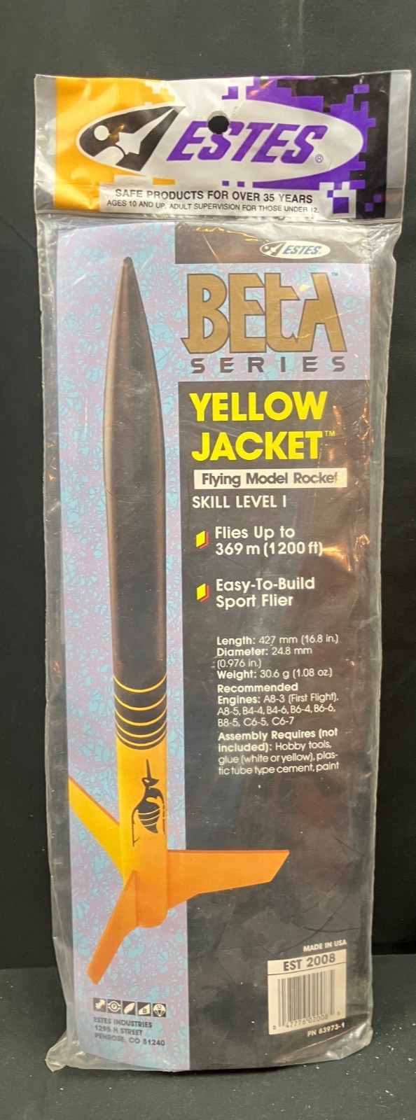 BETA Series Estes Yellow Jacket #2008 Flying model Rocket Kit - Sealed