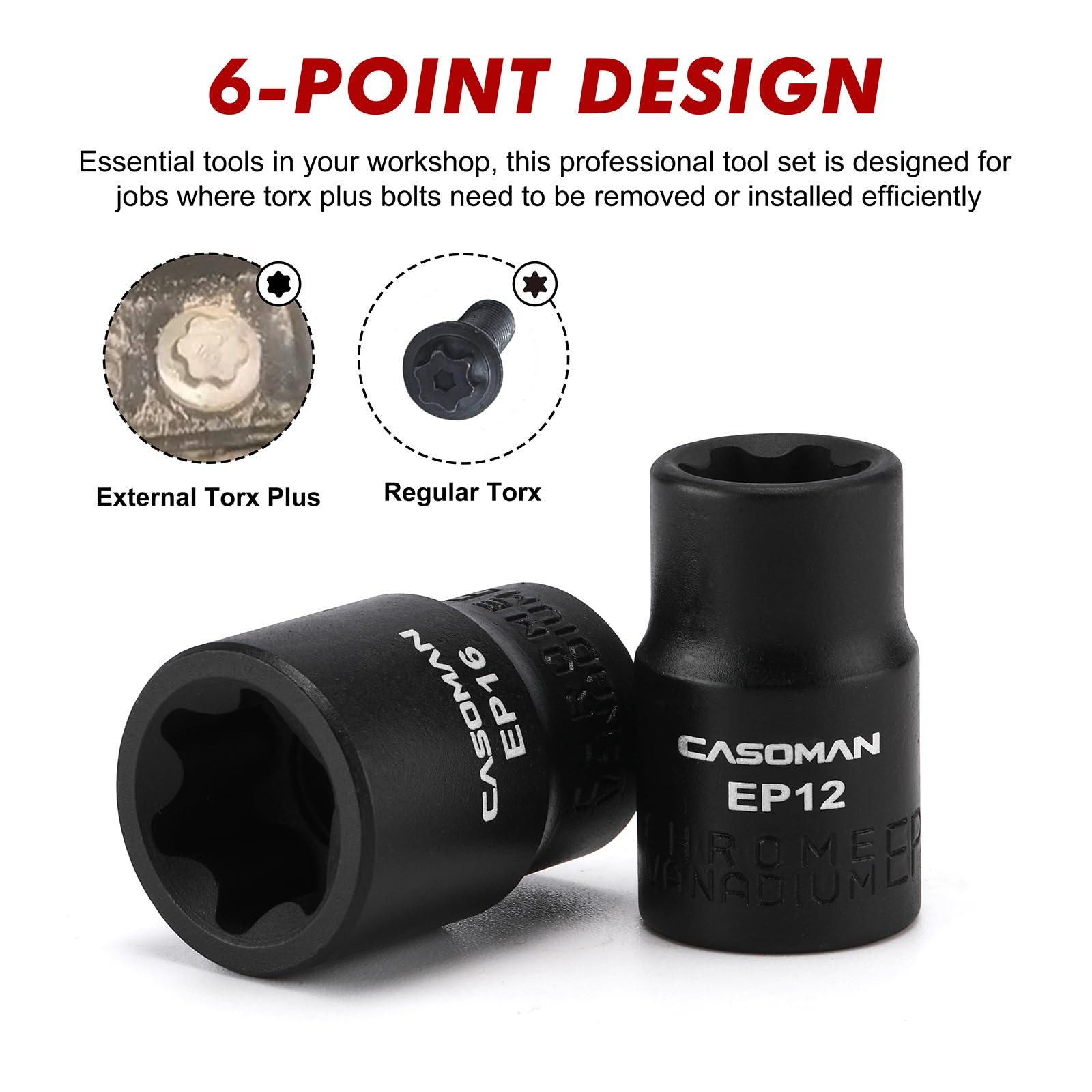 CASOMAN 19PCS External Torx Plus Socket Set, 6 & 5 Point EP Sockets