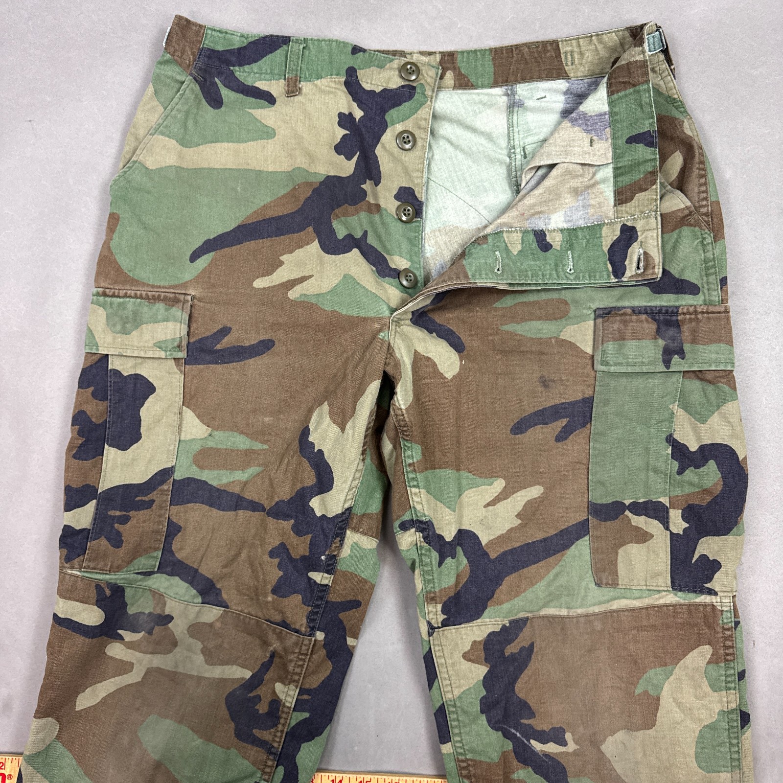 Vintage US Military Pants Mens Large Long Camo Woodland Cargo Trouser 38x34