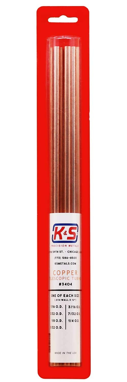 Copper Telescopic Tubing Assortment, 7 Sizes, 12" Length, Made in USA, 7 Pieces
