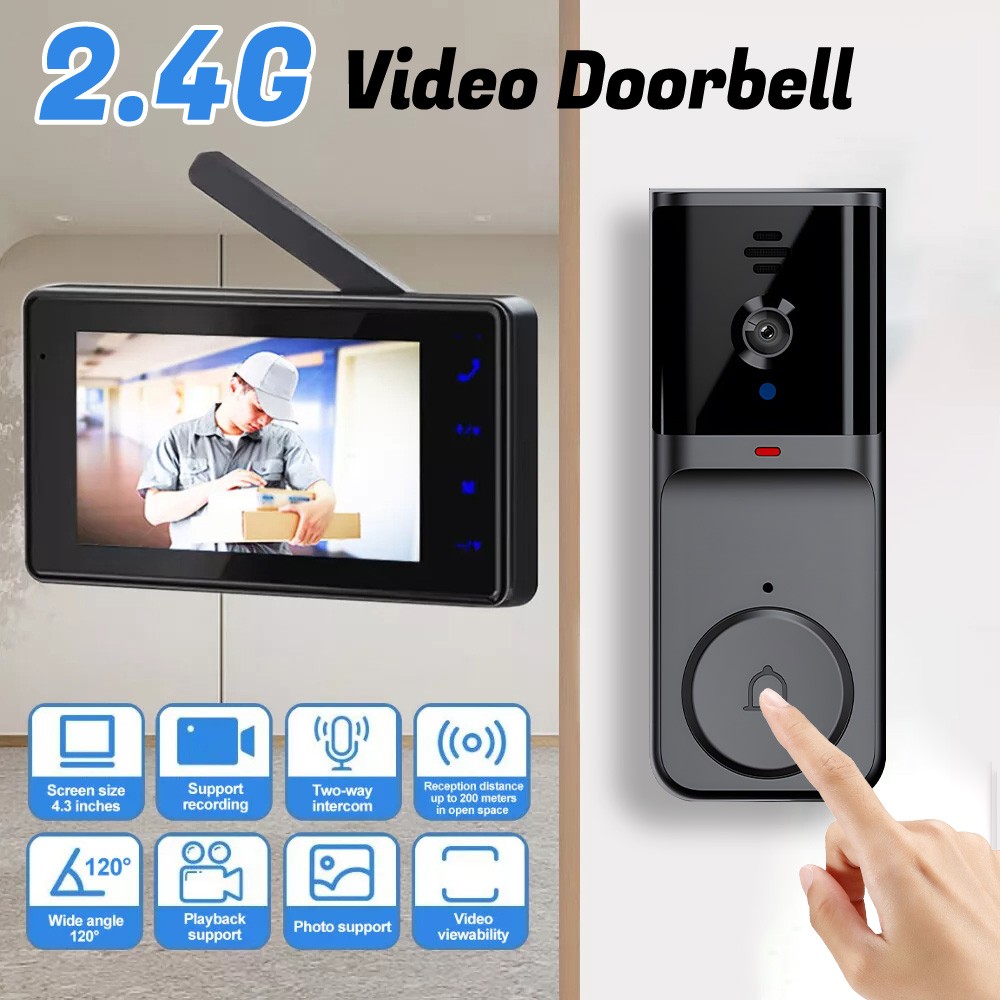 4.3" IPS Wireless Video Doorbell Camera Intercom No WiFi Infrared Night Vision
