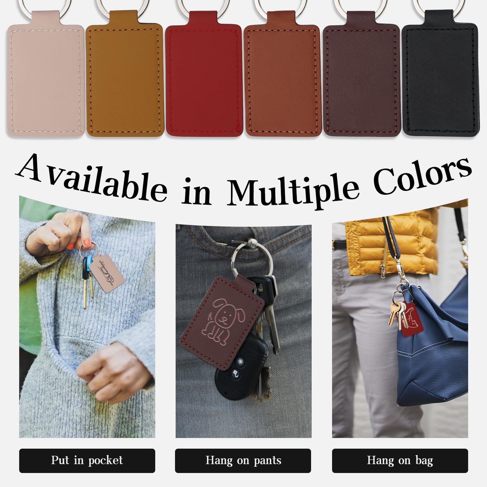 30 Pcs Leather Key Fob Kit, Rectangular Leather Keychain Blanks with Keychain...