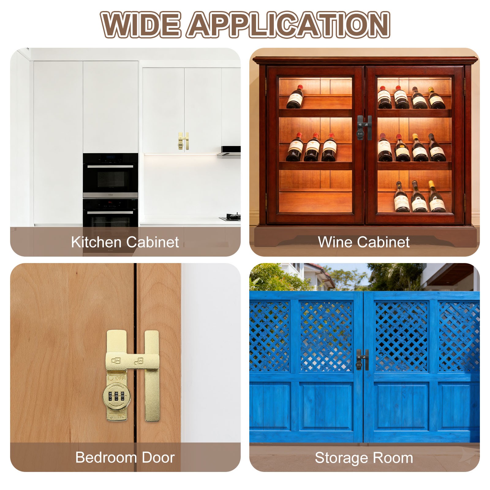 180° Sliding Lock with 3 Digit Code for Barn Door, Copper Color