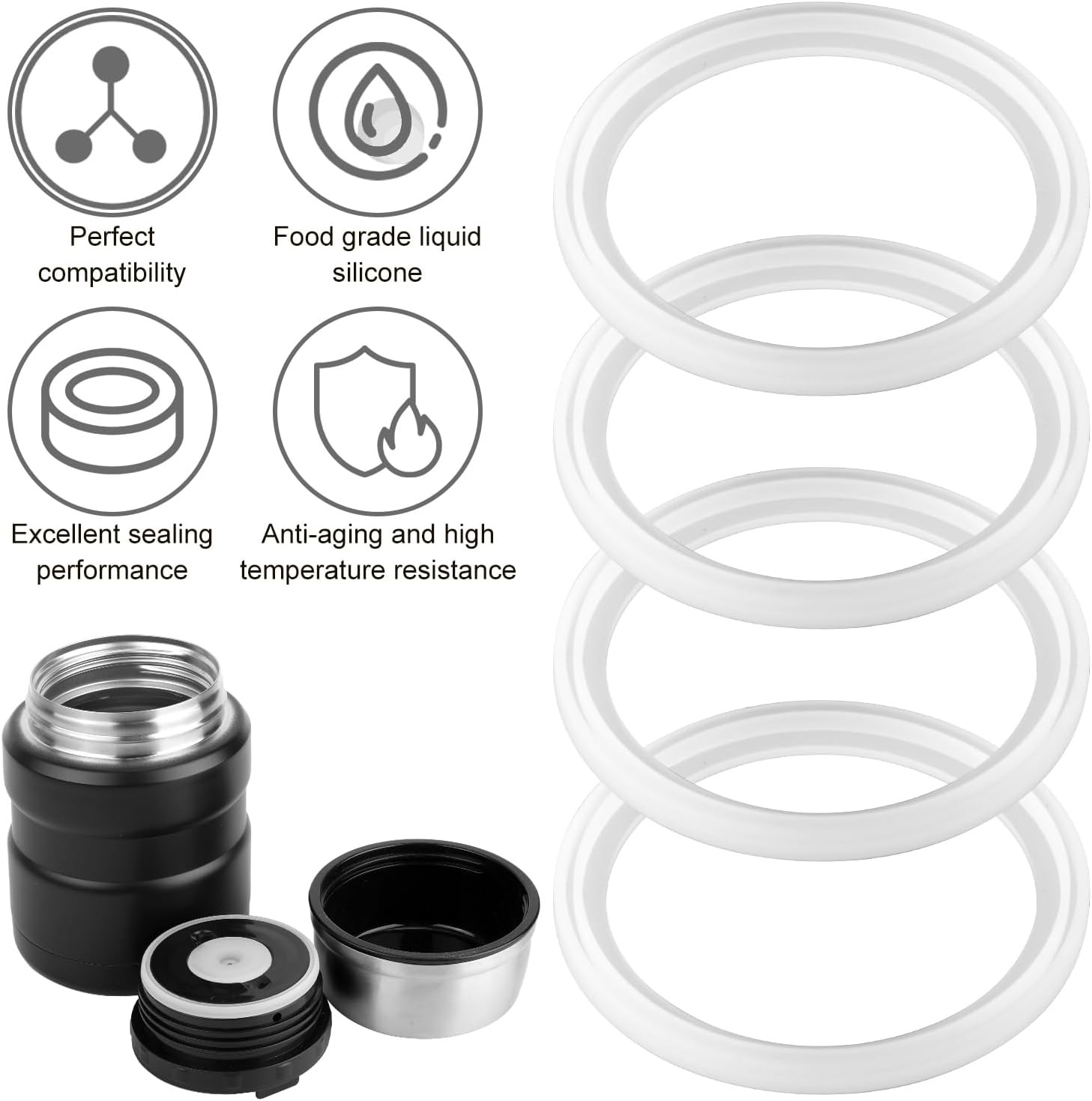 4pcs Replacement Rubber Gaskets Compatible for Thermos Stainless King