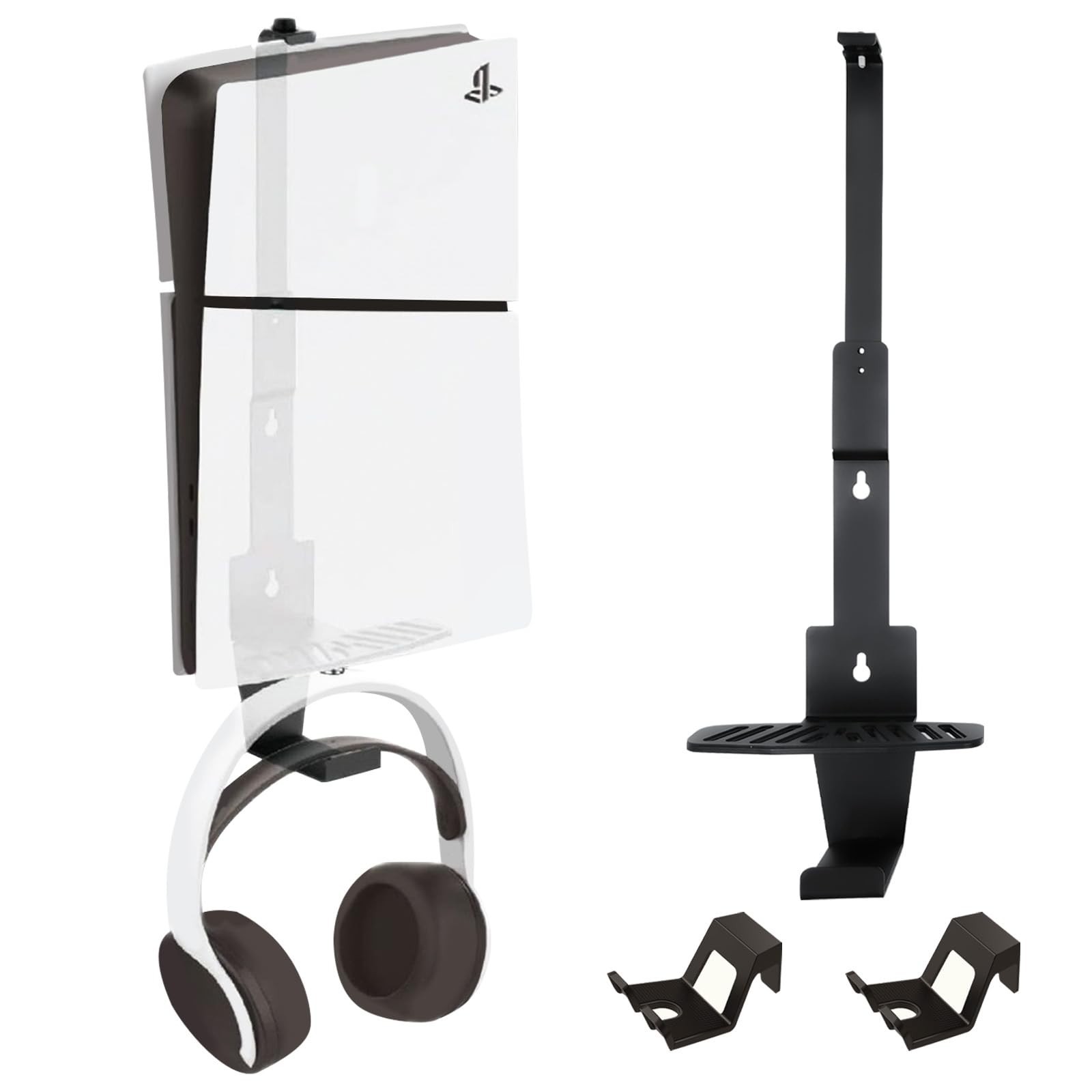 Heavy-Duty PS5 Wall Mount Kit for Cooling & Protection, 2 Controller & Headset H