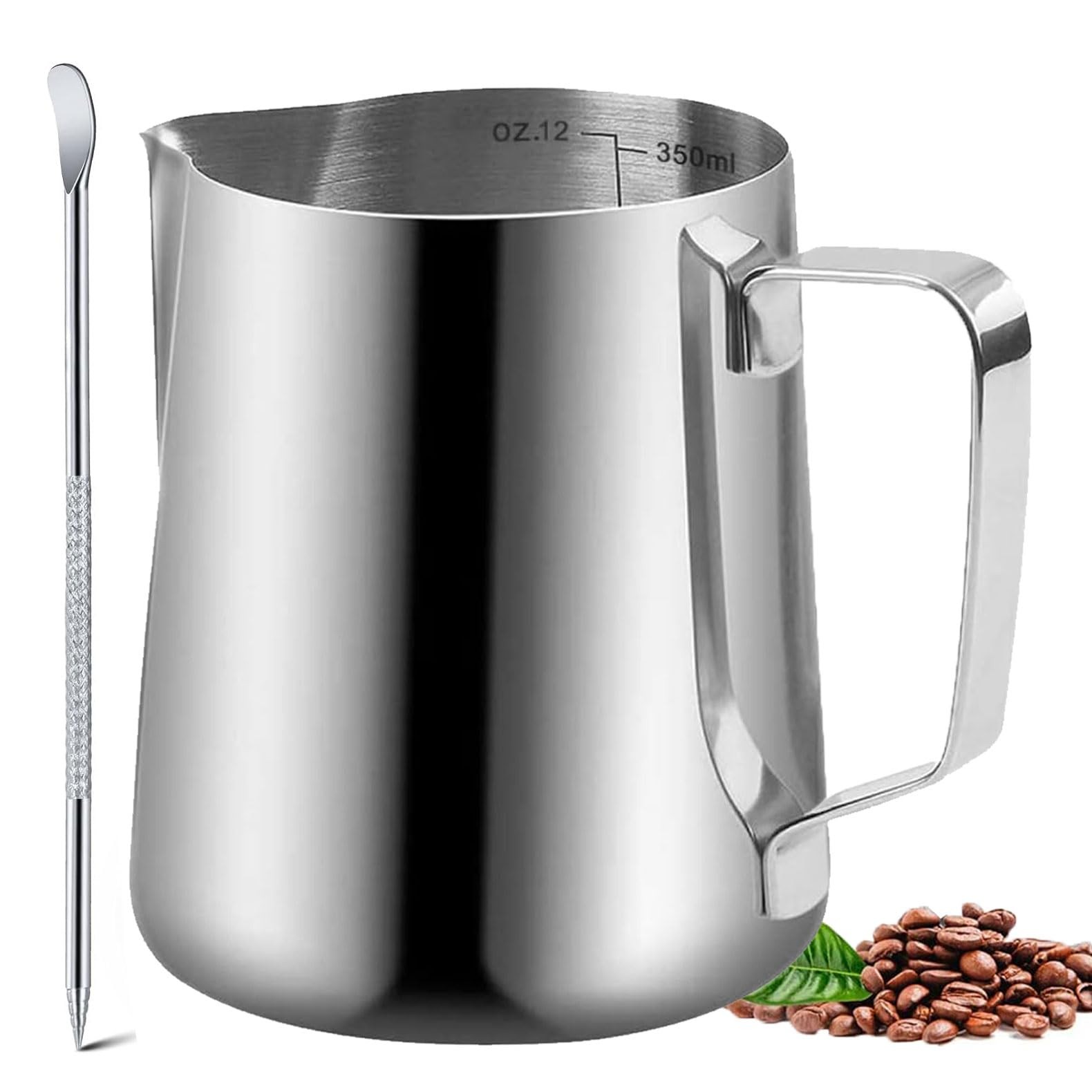 Milk Frother Cup, 12oz (350ml) Milk Frothing Pitcher Metal 304 Stainless Stee...