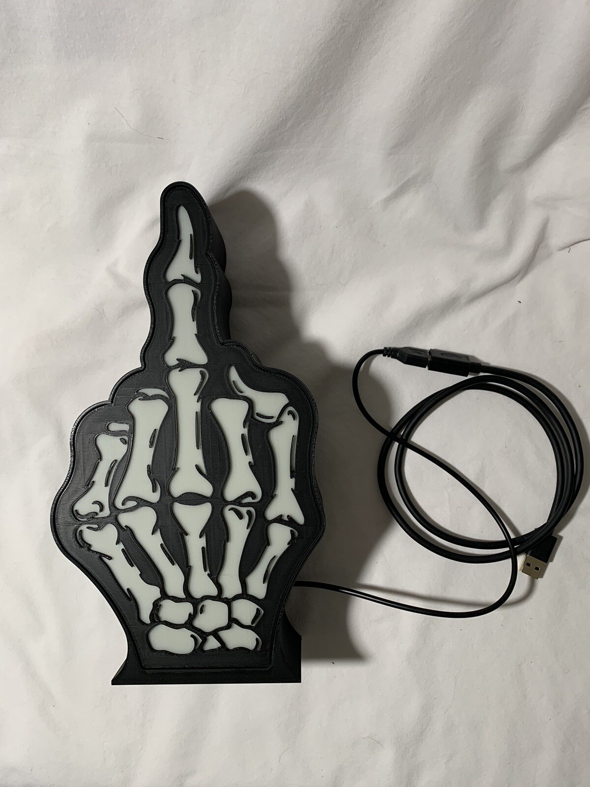 3D Printed MIDDLE FINGER “FLIPPING THE BIRD” LIGHT BOX LED SKELETON HAND