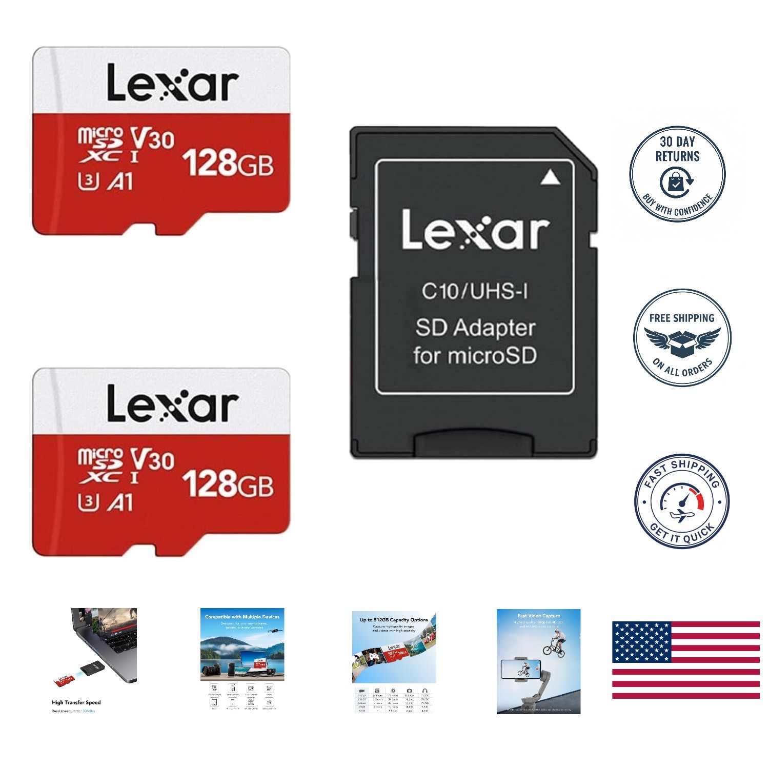 E-Series 128GB Micro SD Card Pack with Adapter - Durable & Fast for All Devices