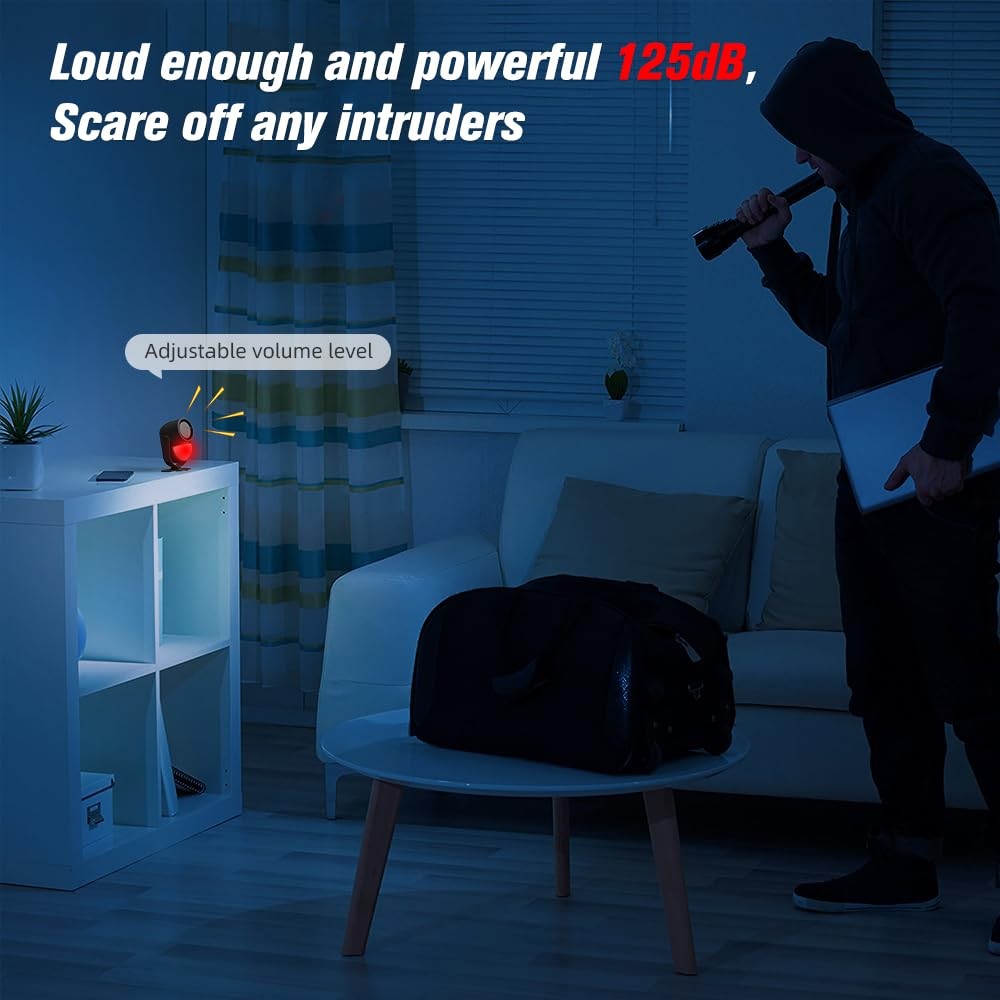 125dB Loud Motion Sensor Alarm with 328ft Remote Control(40ft PIR Detector, 3...