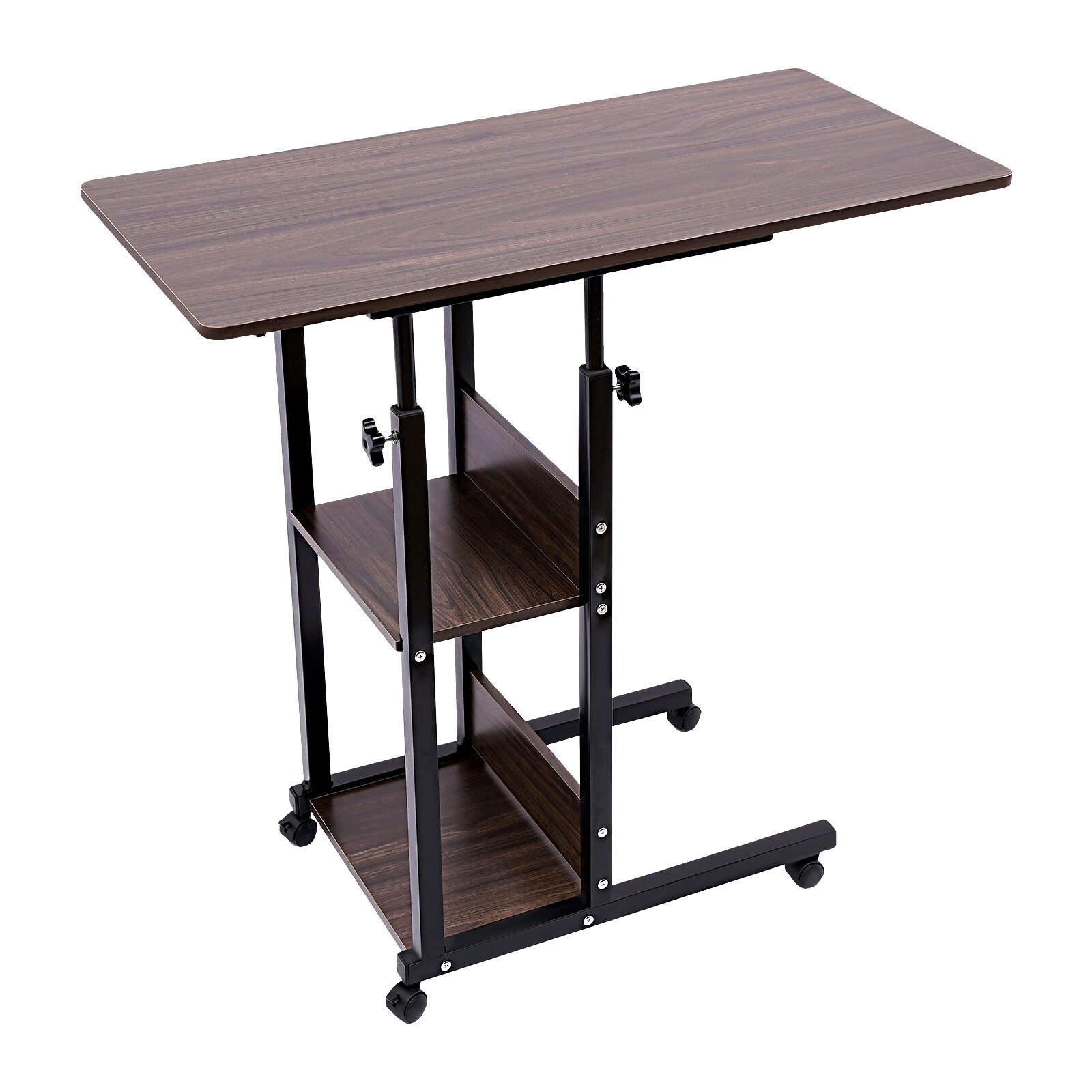 Height Adjustable C Table with Wheels and Storage Shelves for Couch Bed Recliner