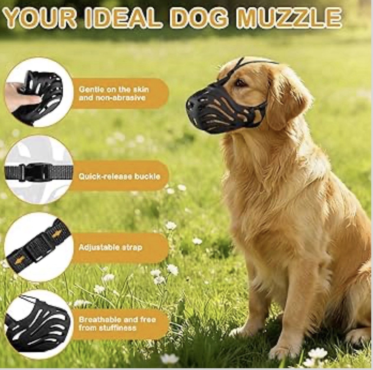 Black Plastic Basket Dog Muzzle, Adjustable Nylon Strap, size XL (66LB)
