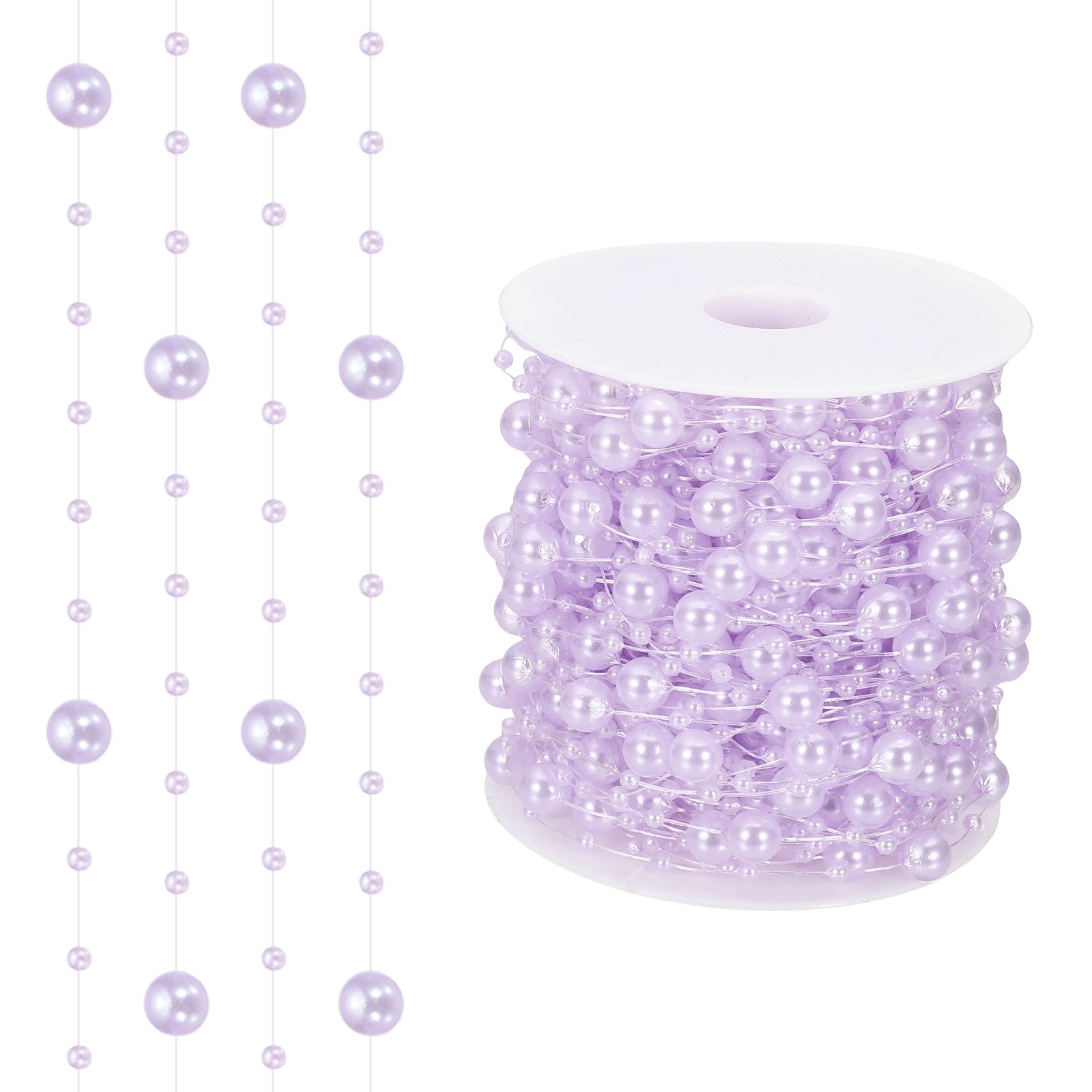 98 Feet Artificial Pearl String, Faux Pearl Beads Vases Filler, Purple