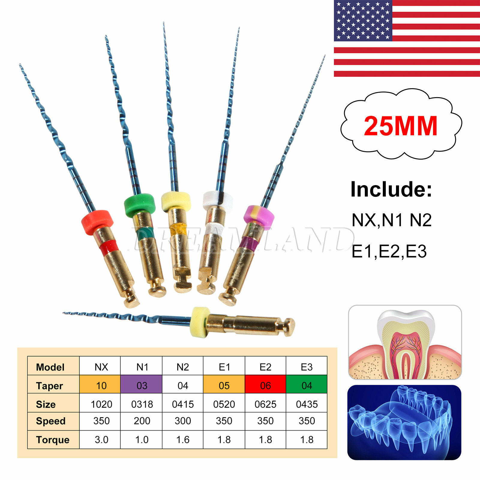 6pcs Sale NiTi Files Rotary Tip f/ Endodontic Endo Motor Root Canal 25MM