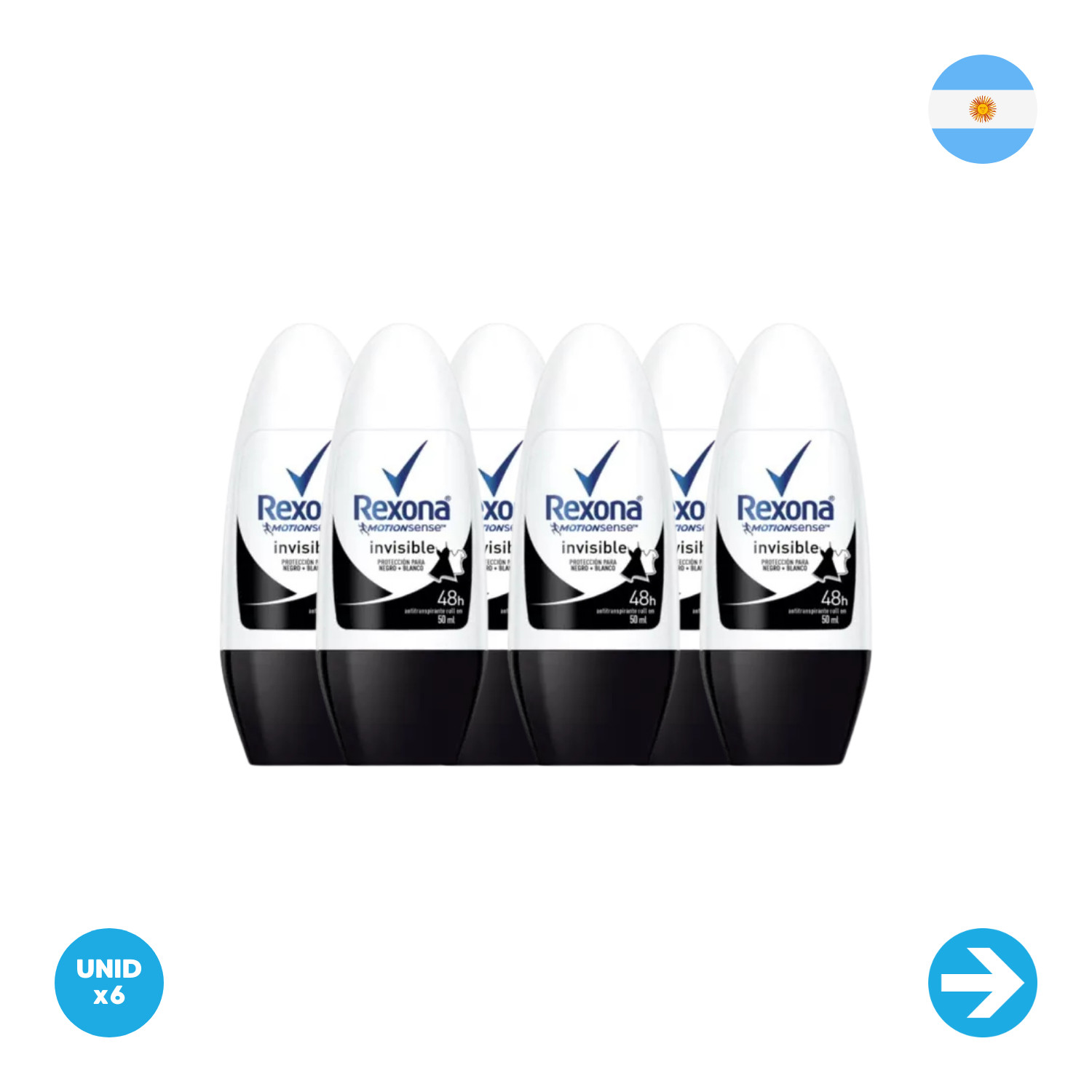 Antitranspirante Roll On Men Rexona Invisible 50 ml x 6 Unidades