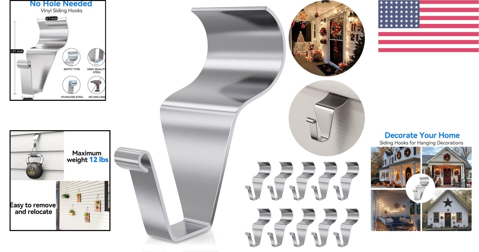 Rust-Resistant Vinyl Siding Clips - Quick Install Heavy Duty Hooks (10 Count)