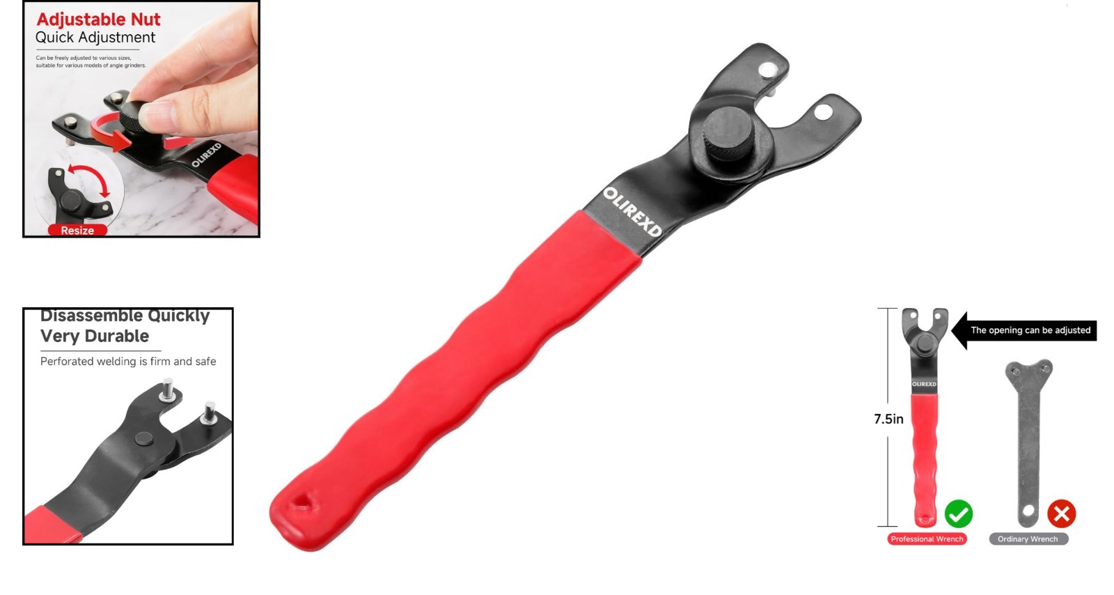 Precision Adjustable Pin Wrench for Angle Grinders - Red Chisel Tool Steel
