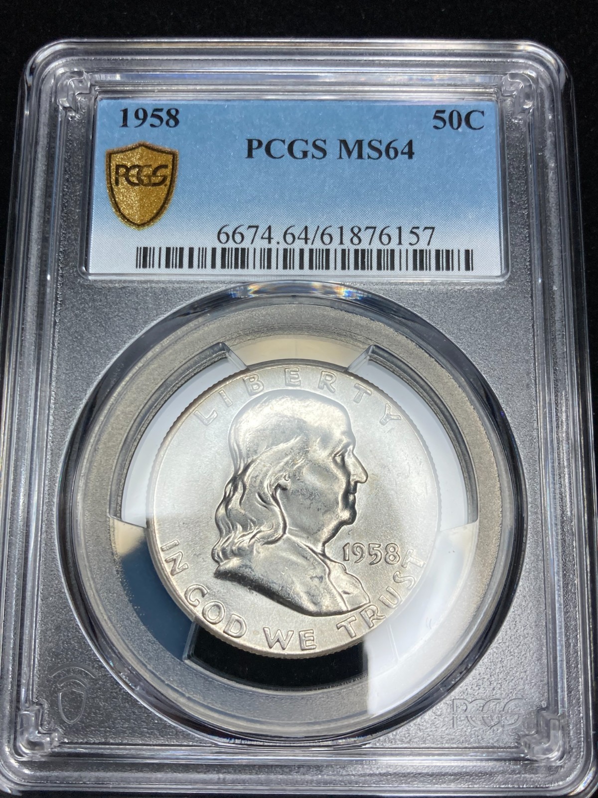 1958-P PCGS MS64 Franklin Half Dollar w/ Exceptional Reverse Rainbow Toning