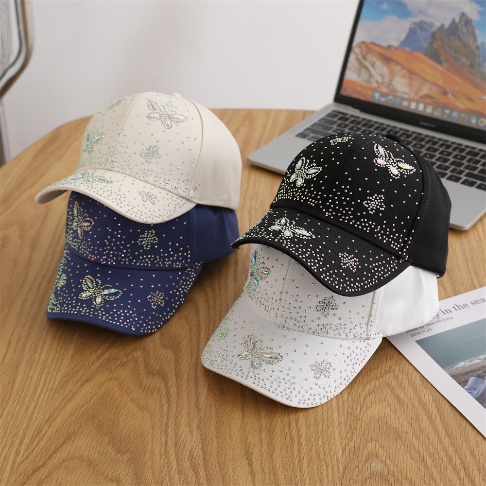 Exquisite Women Colorful Diamond Butterfly Baseball Caps Dazzling Rhinestone Hat