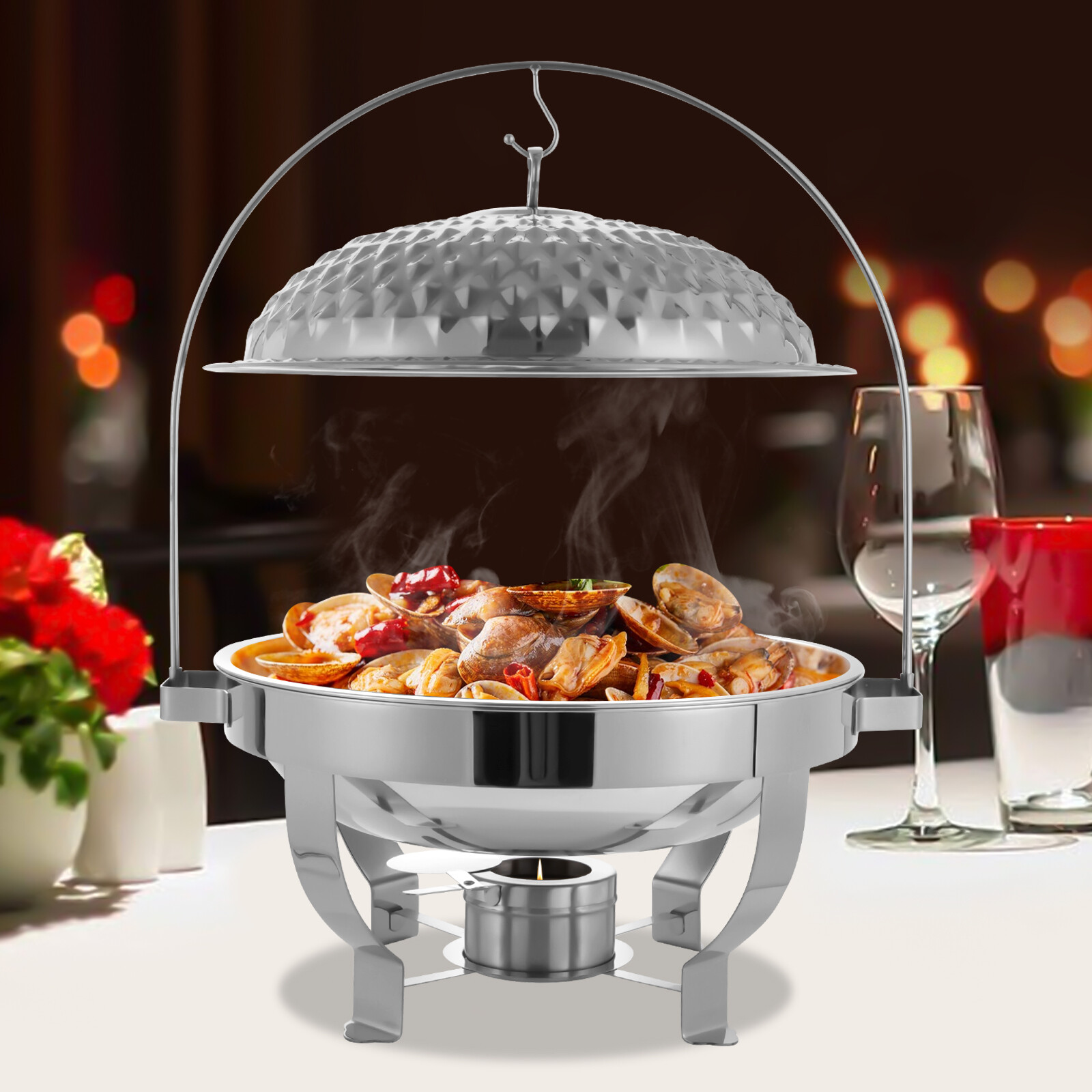 8L Stainless Steel Stove Diamond Hanging Lid Stove W/handle For Kitchen Silver