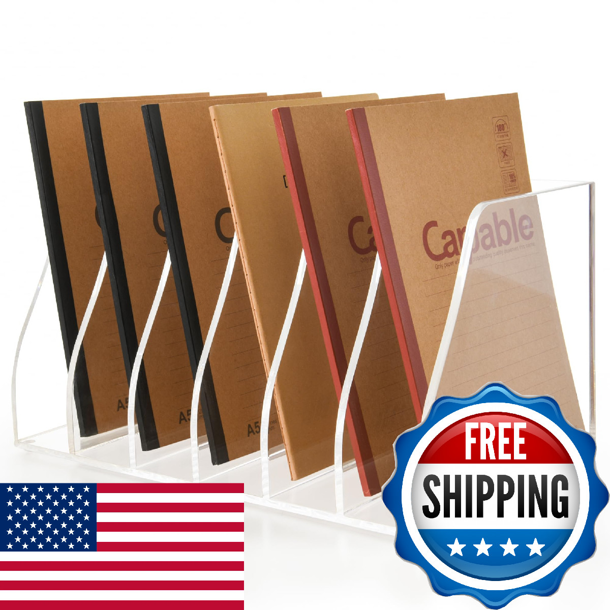 Aimolly Acrylic Magazine File Holder 6 Vertical Compartments Desk Document