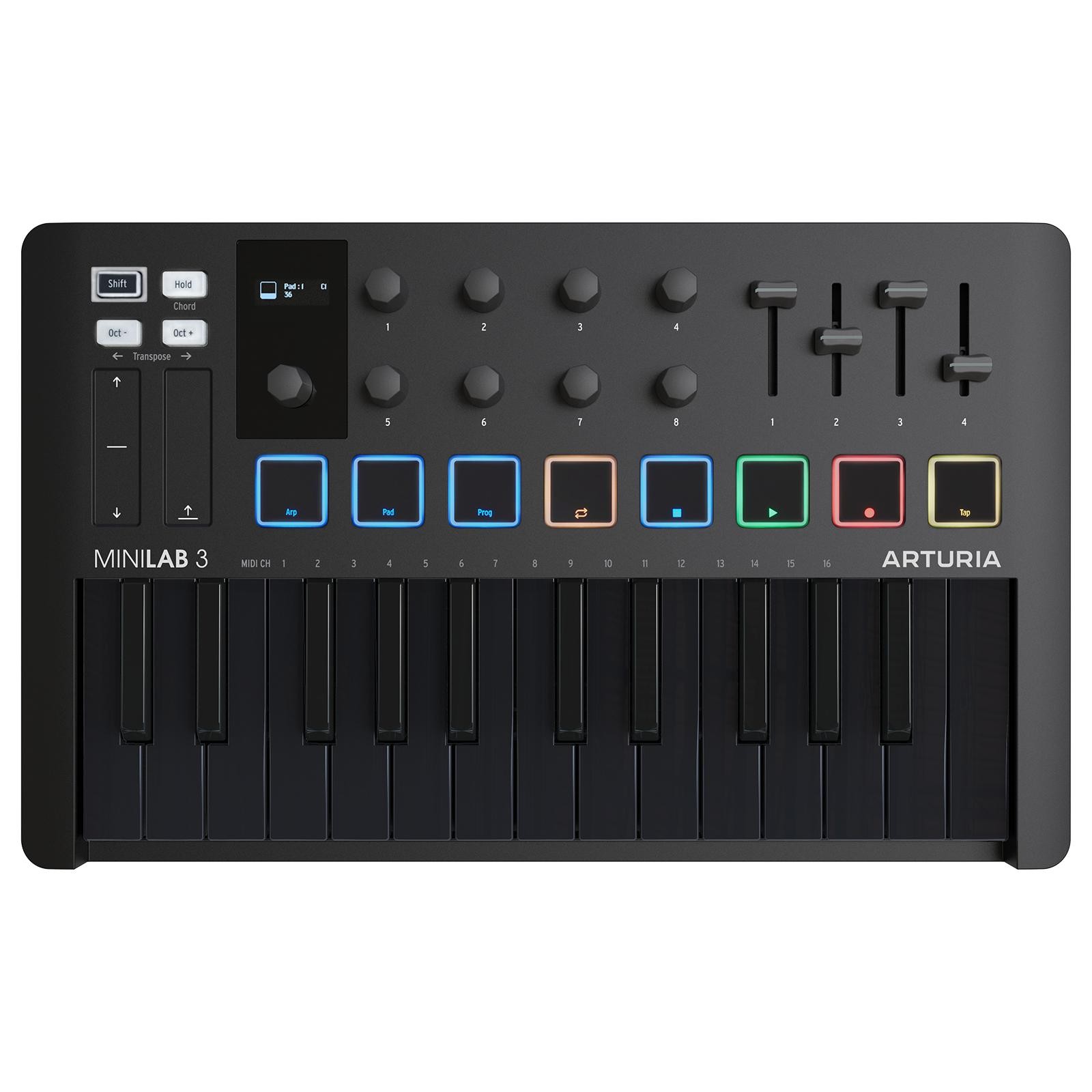 Arturia MiniLab 3 MIDI Hybrid 25 Key Desktop Keyboard Controller Deep Black