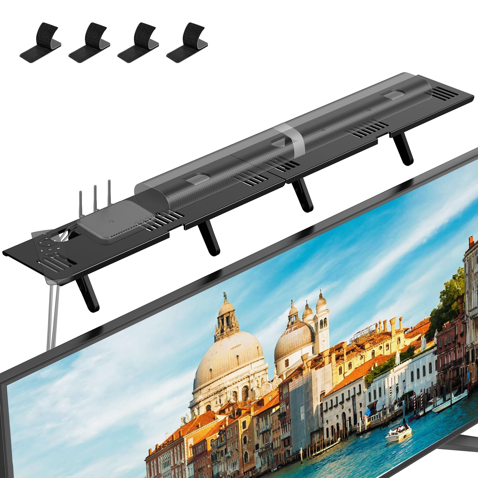 Universal Soundbar Mount  No Drilling Required SpaceSaving TV Top Shelf Steel...