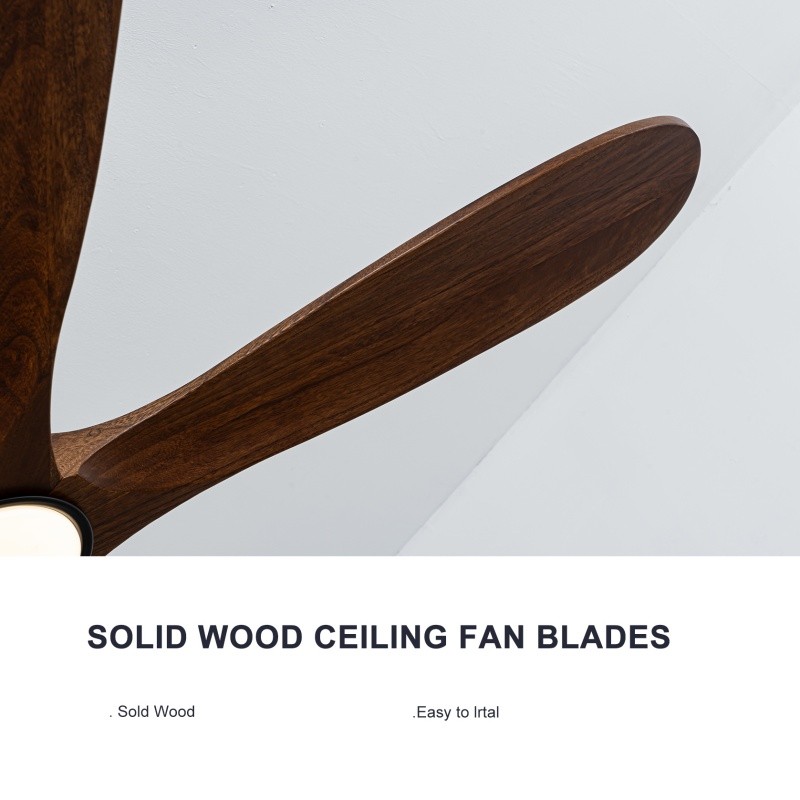 52" Modern Solid Wood Ceiling Fan w/Light 3CCT Noiseless Reversible APP/Remote