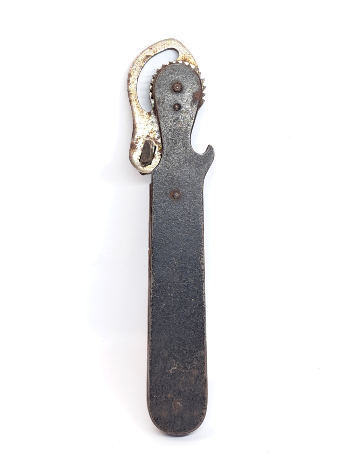 VINTAGE PEBRA MANUAL HANDHELD CAN OPENER 5.5" WITH WOOD & METAL HANDLE