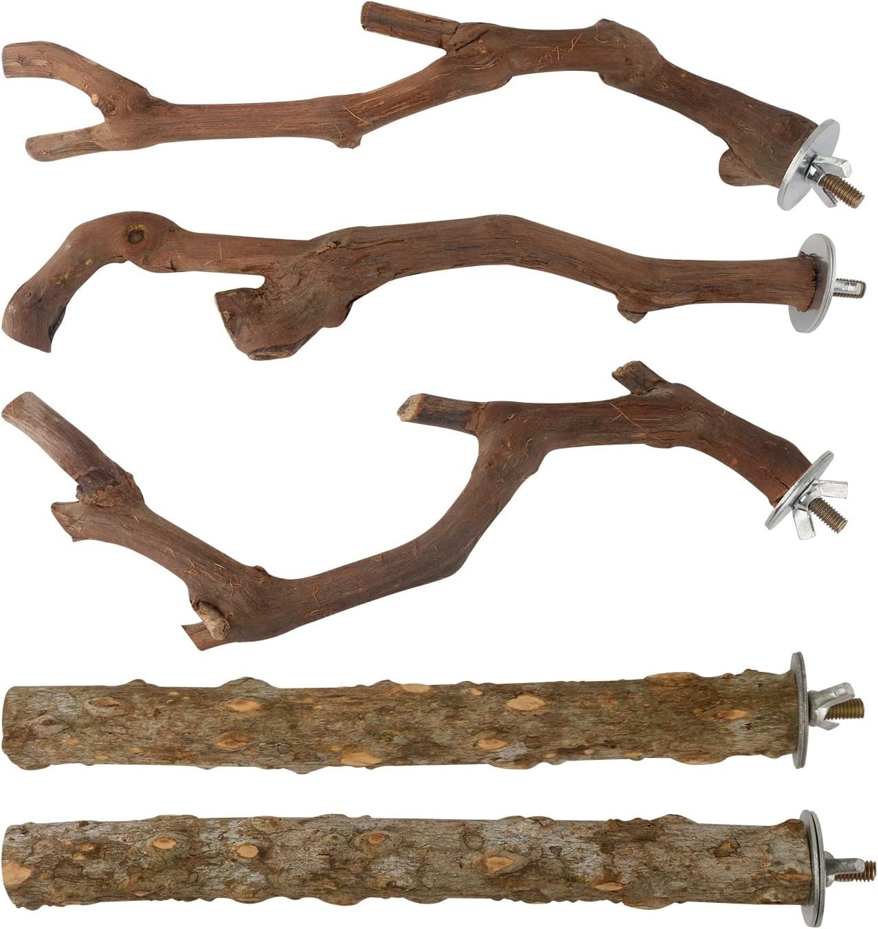 5PCS Bird Perch Stand Natural Wooden Parrot Stand Branch,3 Grape Wood Perch,2 St