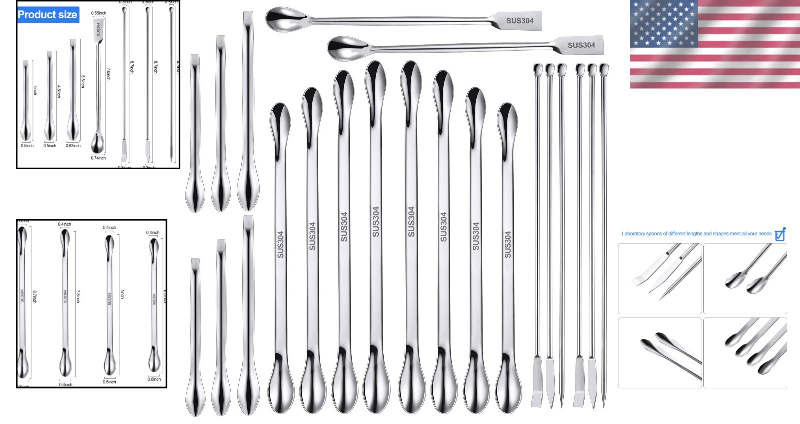 22 Piece Stainless Steel Lab Spatula Micro Scoop Set Laboratory Sampling Spoons