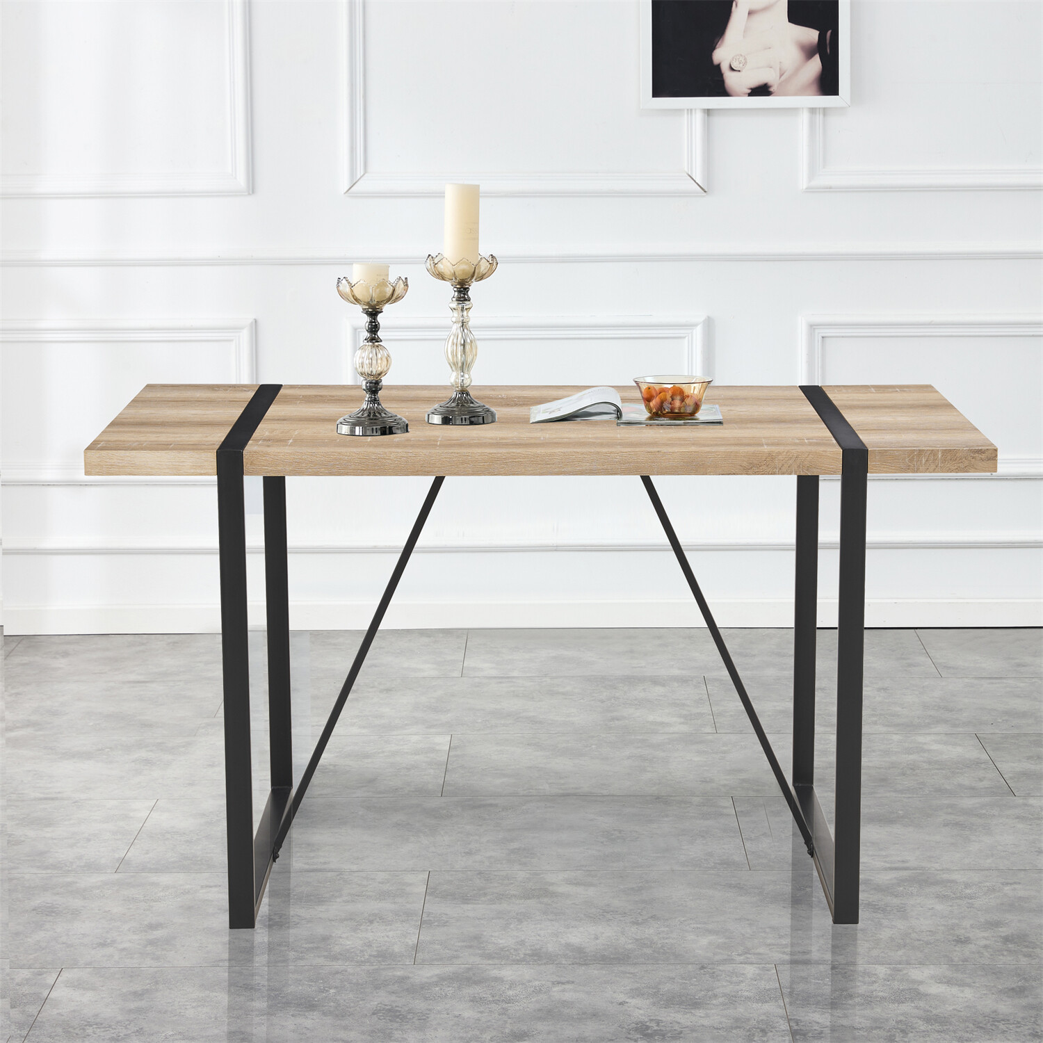 Dining Table Wood Table Kitchen Rectangular Table For 4-6 Person Rustic Brown