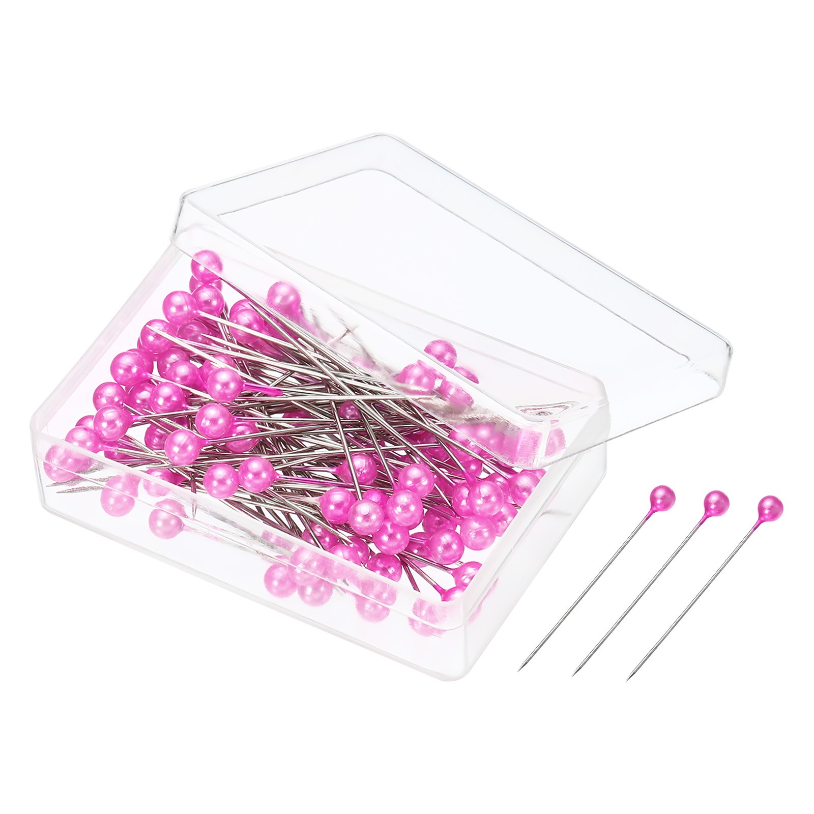 Pearl Sewing Pins, 4 Stainless Steel Ball Head Set, Pink