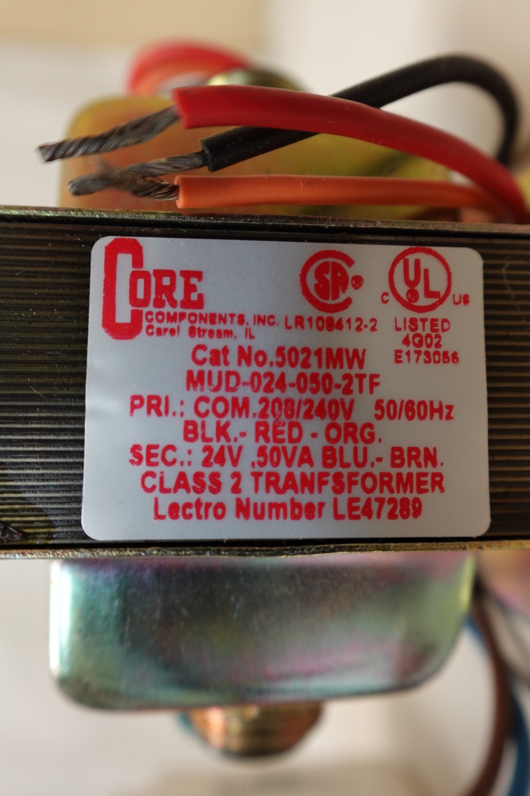 Core Components - 24V Electrical Control Transformer LE47289 / MUD-024-050-2TF