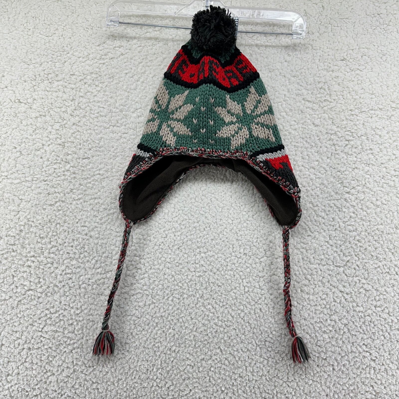 American Eagle Trapper Hat One Size Knit Lined Winter Beanie Tassles Pom