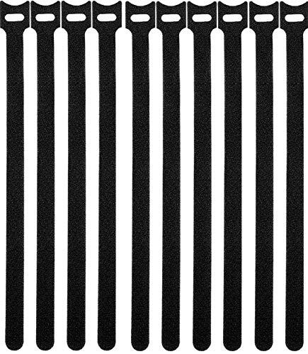 50-Pack 12in Reusable Microfiber Cloth Cable Ties Black Hook and Loop Fasteners