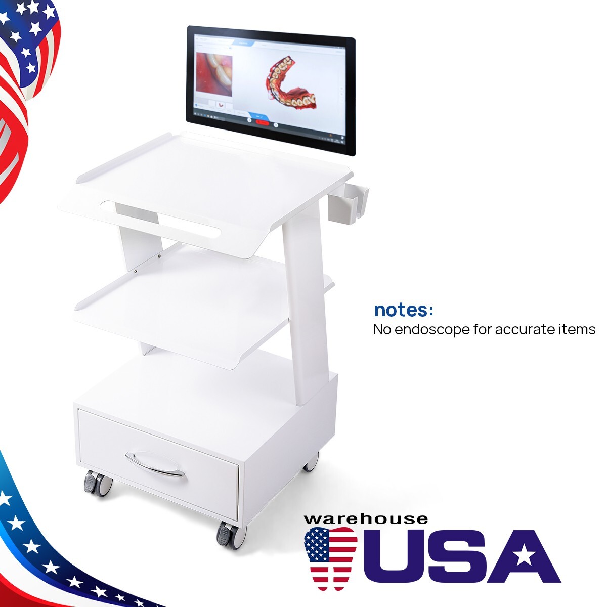 Dental Mobile Trolley Cart Built-in Socket Medical Metal Tool Mouth Sweeping