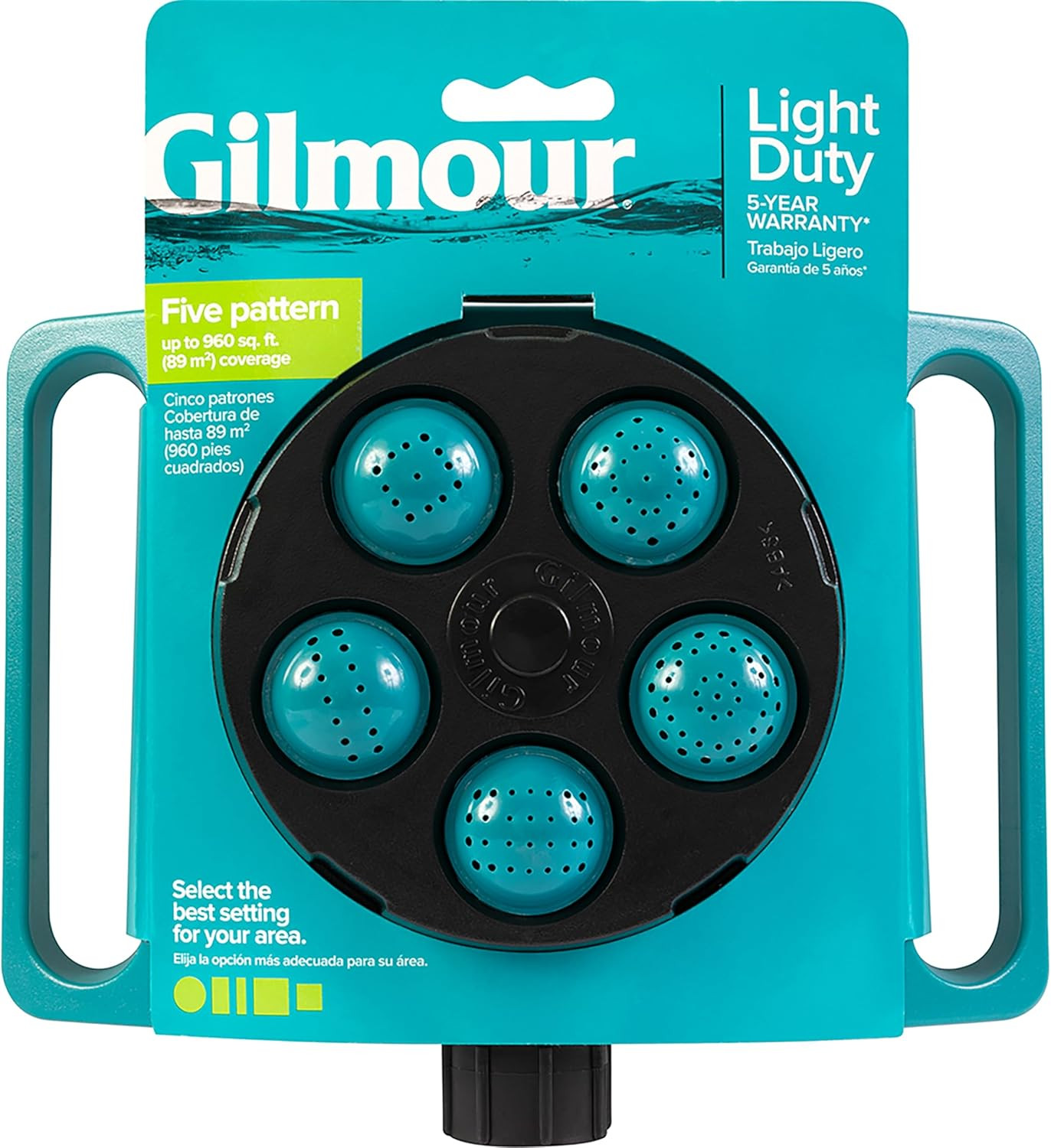 Gilmour Adjustable 5 Pattern Spot Sprinkler, Multi Pattern Sprinkler Head for Ta