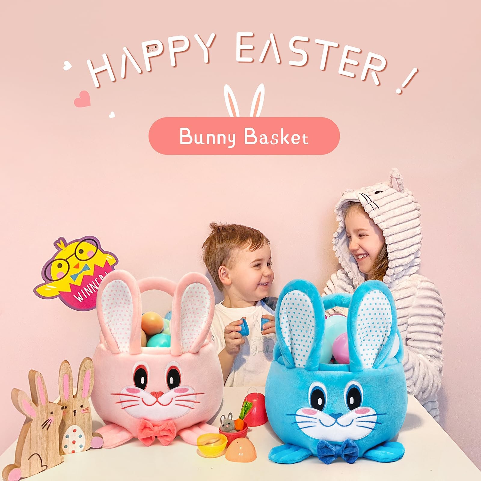 HiChen Easter Basket Empty Bunny, Easter Egg Baskets Small Gift Basket with D...
