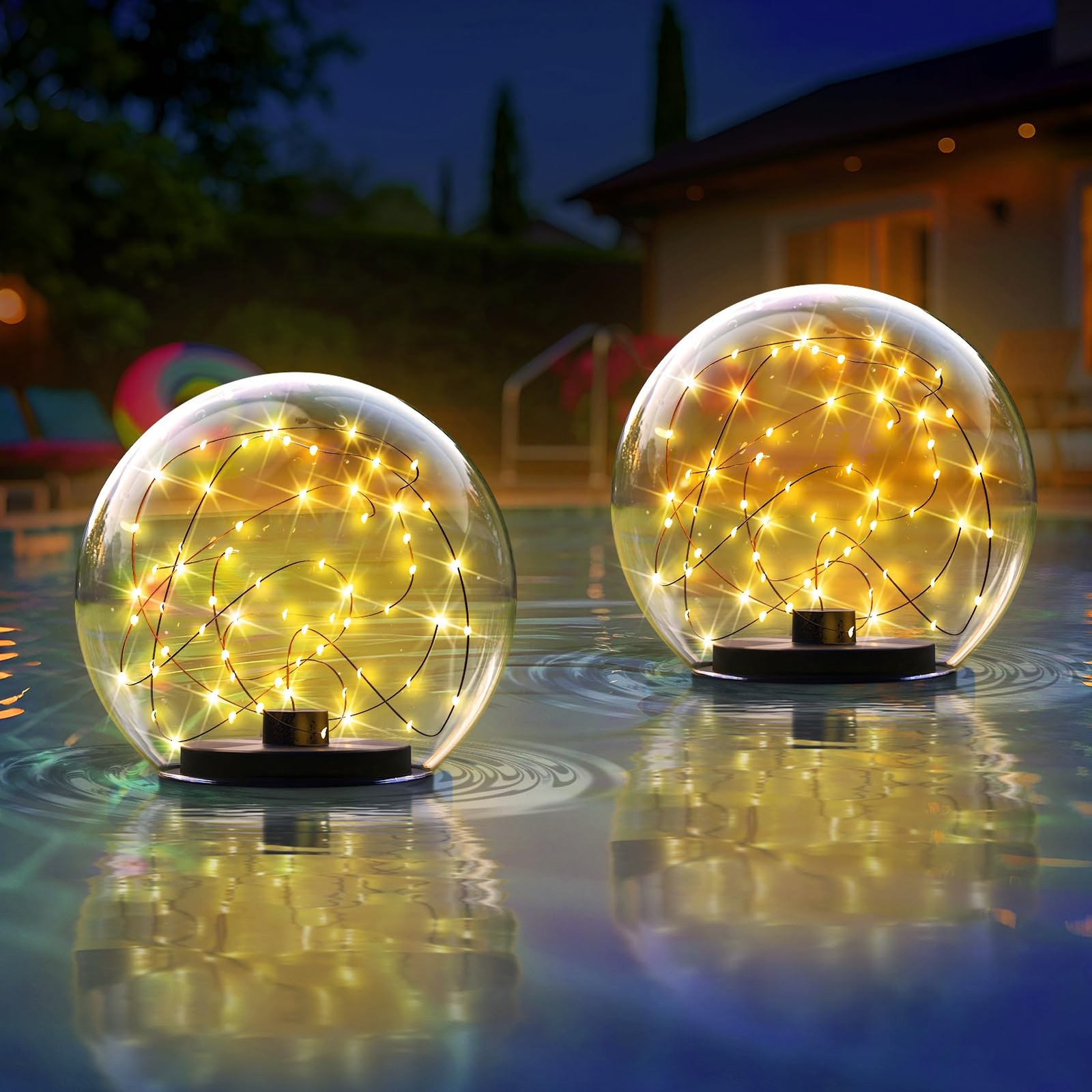Uuffoo 2-Pack Solar Floating Pool Lights Ball Solar Powered Led Flickering That