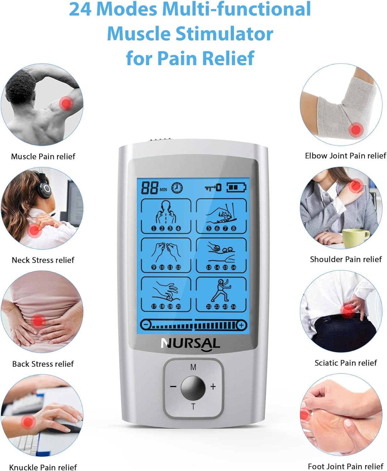 NURSAL 24 Modes TENS Unit Muscle Stimulator with Continuous Stimulation,