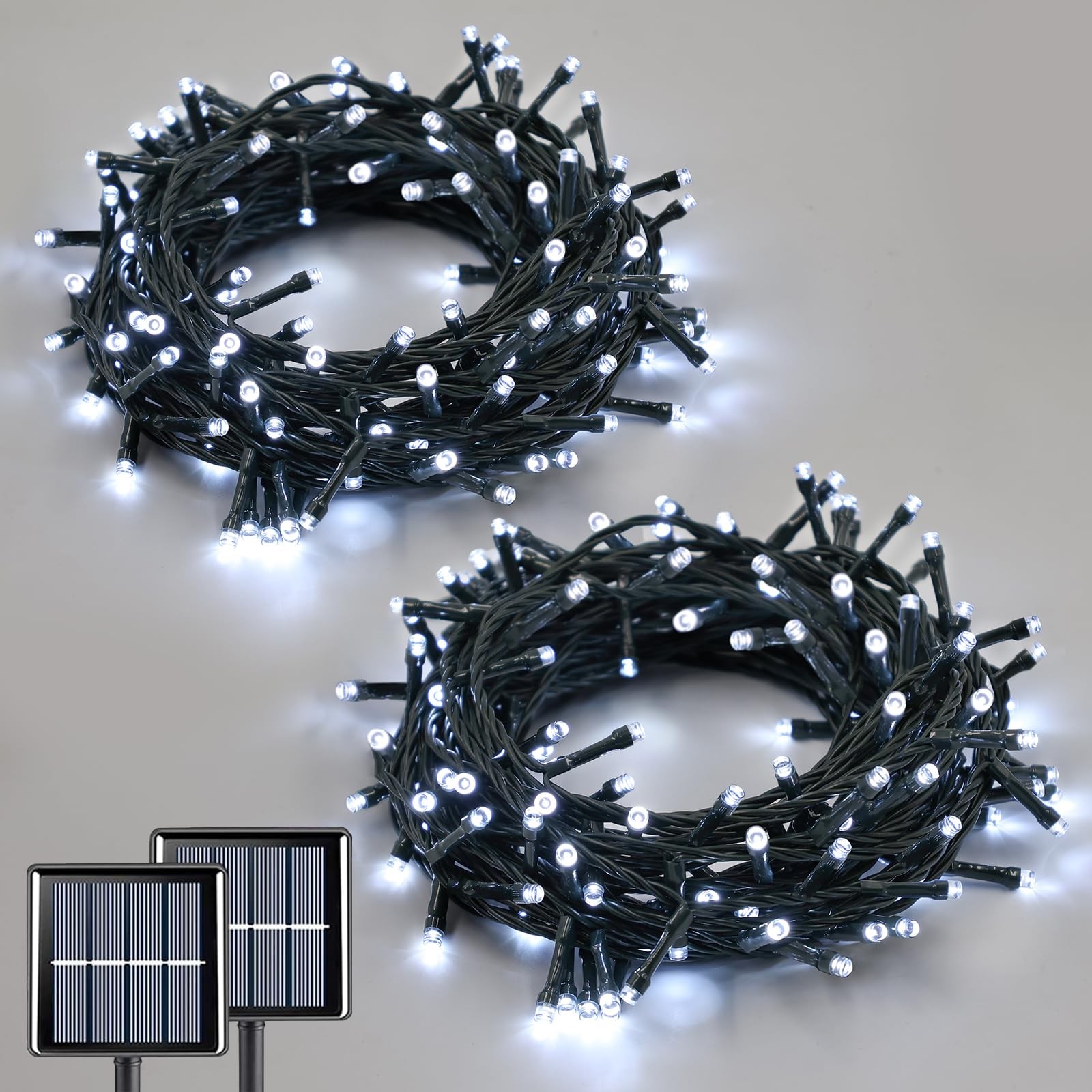2 Pack White Solar String Lights, Each 33ft 100 Outdoor Solar Fairy Lights Wa...