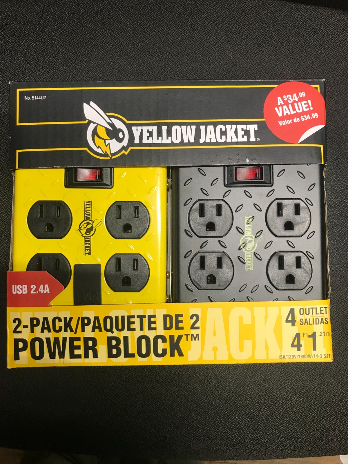 Yellow Jacket Southwire 4 Outlet Power Block + 2 USB Ports (2 pk.)