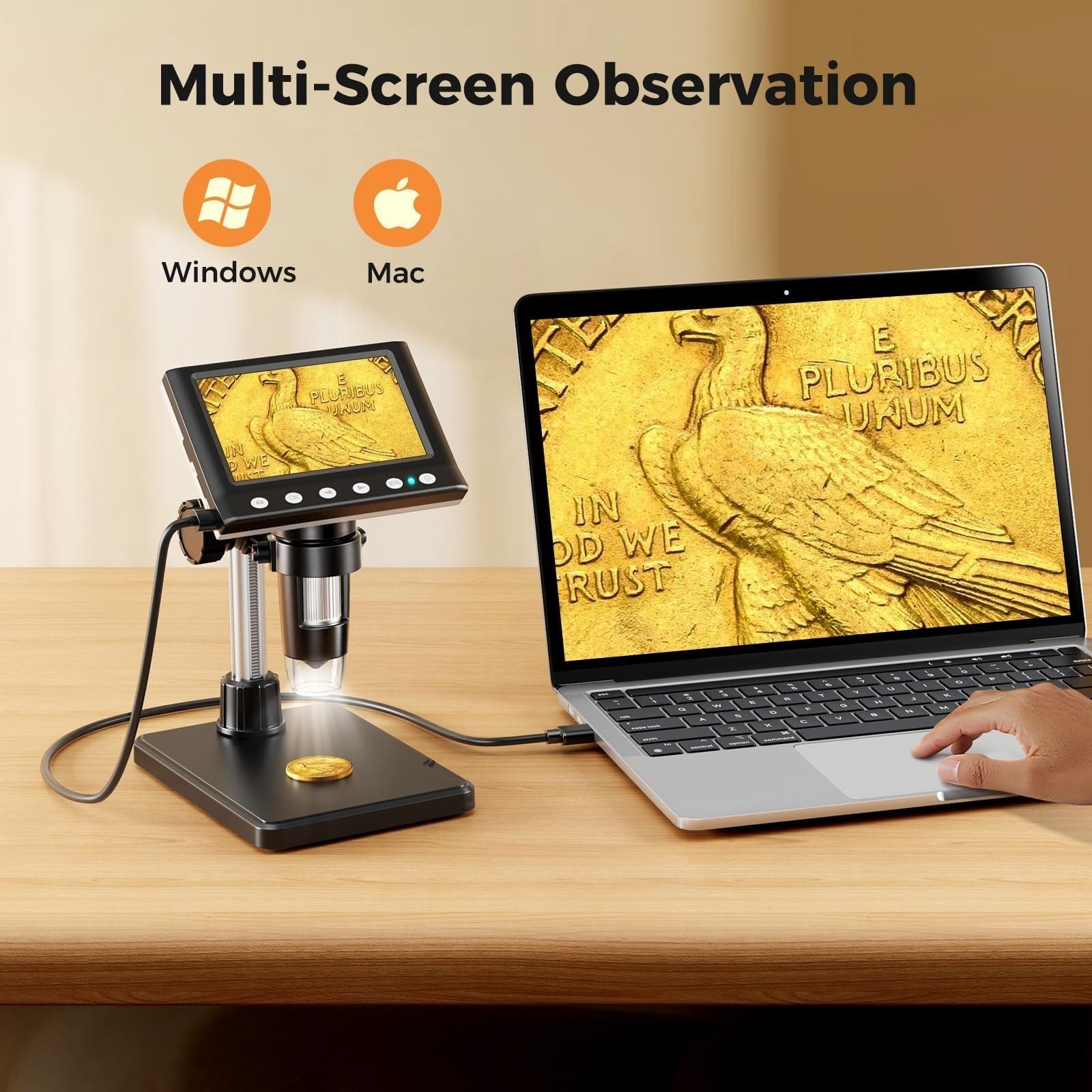 Aikokkl 4.3" LCD Digital Coin Microscope with LED Light - 1000X Magnification