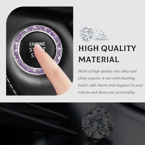 Car Bling Engine Start Ring Decal, Crystal Rhinestone Push to Start Purple