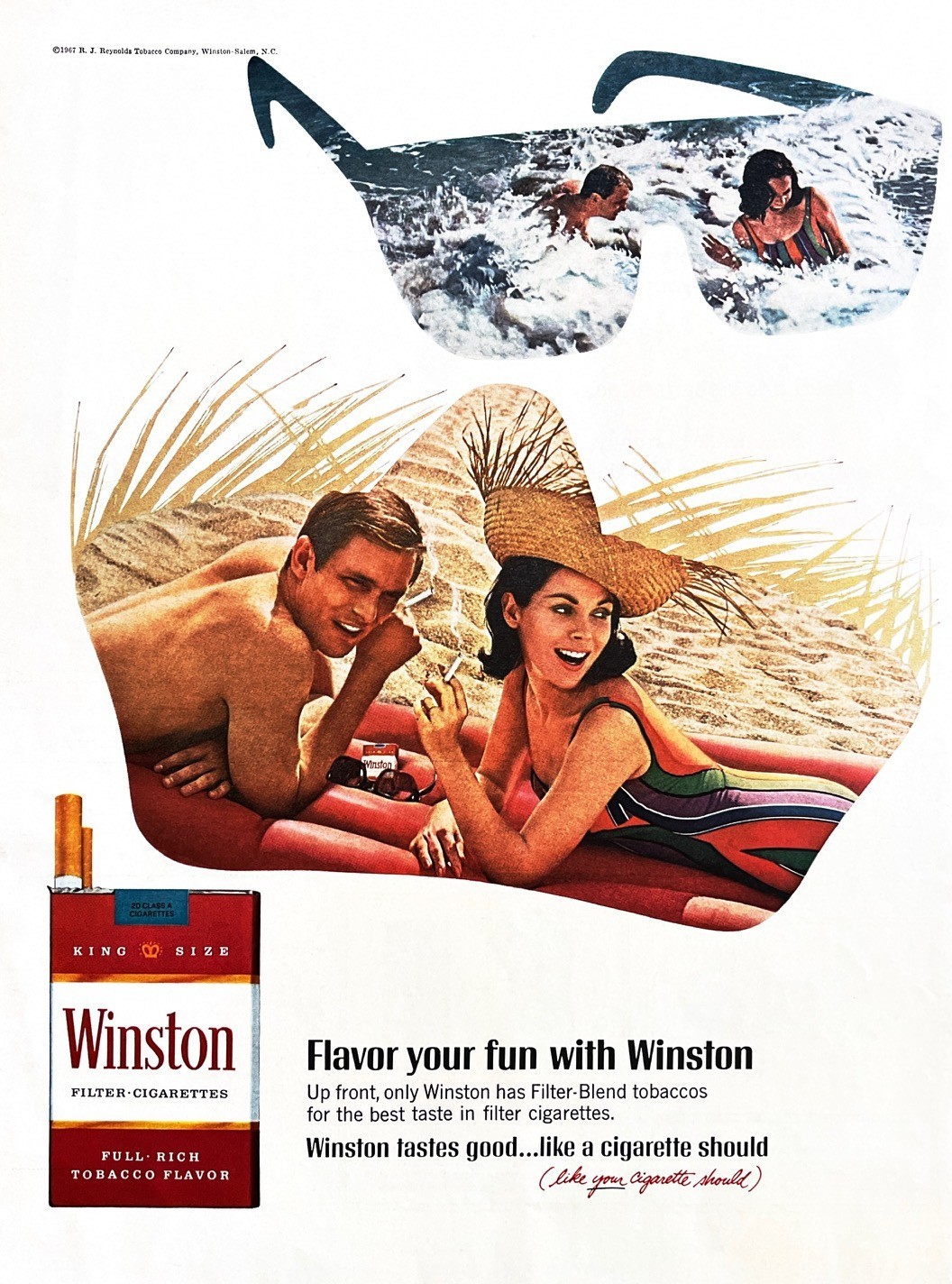 1968 WINSTON Original Vintage Print Ad Cigarettes Beach Scene 10" x 13.5"