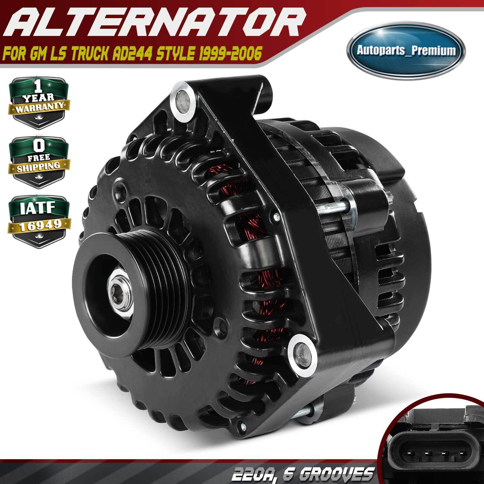 Black Alternator for GM LS Truck AD244 Style 1999-2006 12 Volt 220 Amp 6 Groove