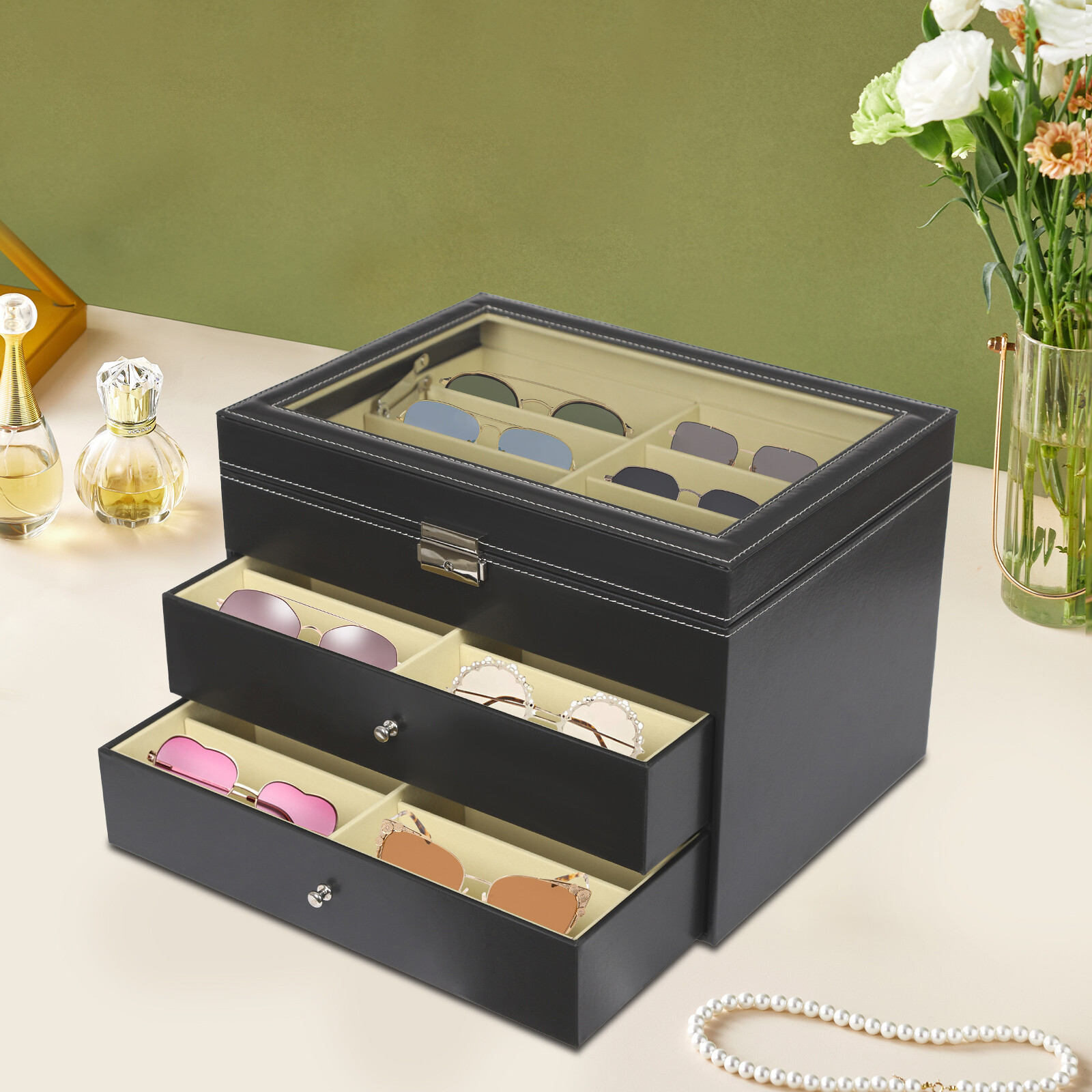 24 grid eye glasses case eyewear sunglasses display box storage holder organizer
