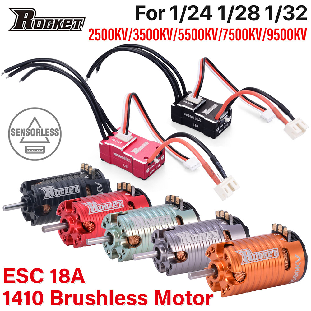 Rocket Mini 1410 Sensorless Brushless Motor+18A ESC Combo for 1/24 1/28 1/32 Car