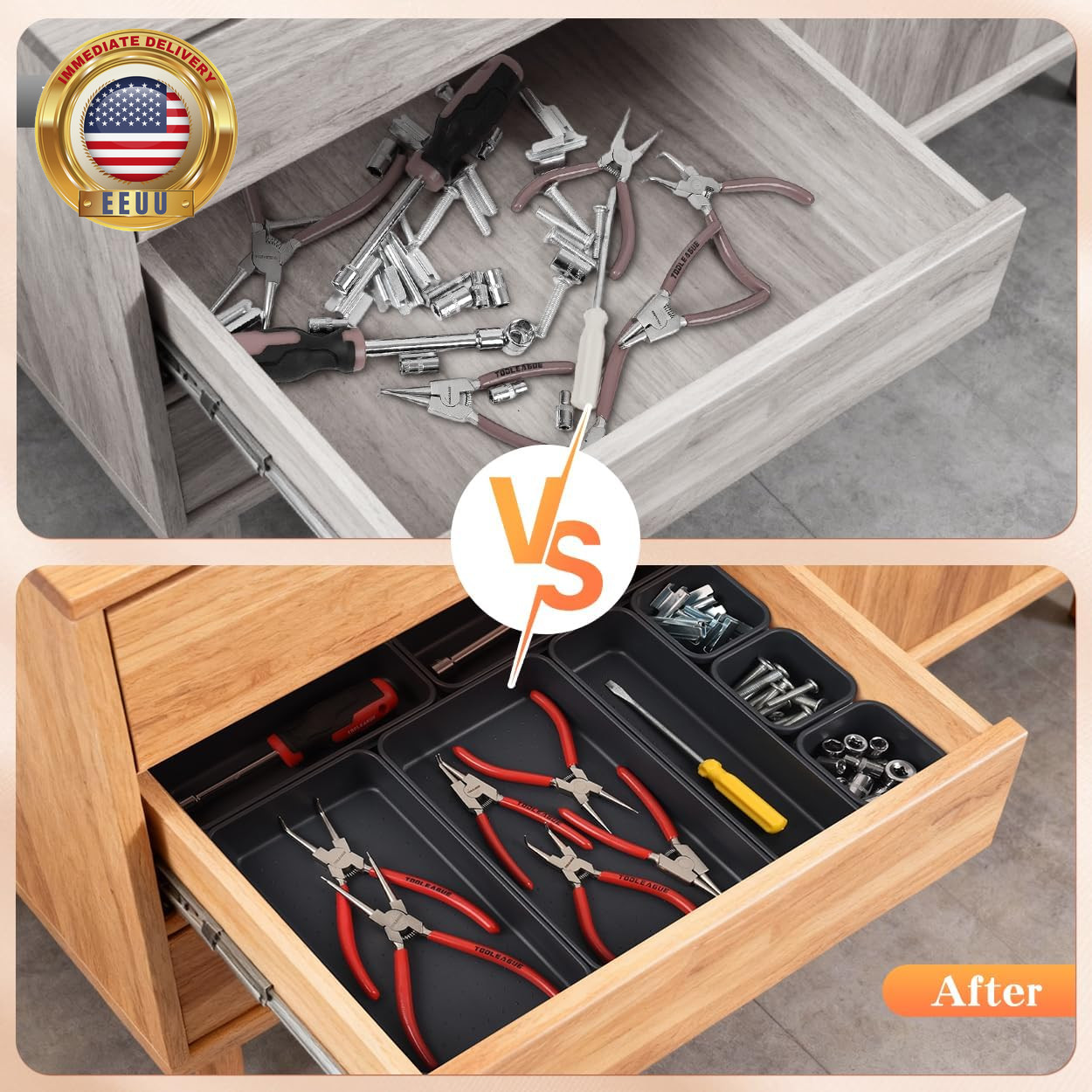 8PCS Plastic Interlocking Drawer Organizer, 3 Sizes Versatile Desk Drawer Organi